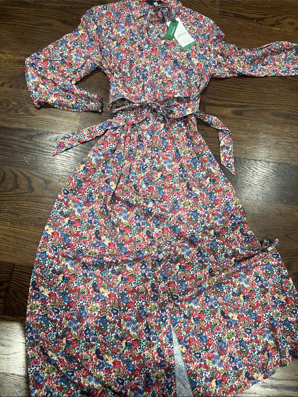 Joules Floral Long Sleeve Tie-Waist Dress in Multicolor